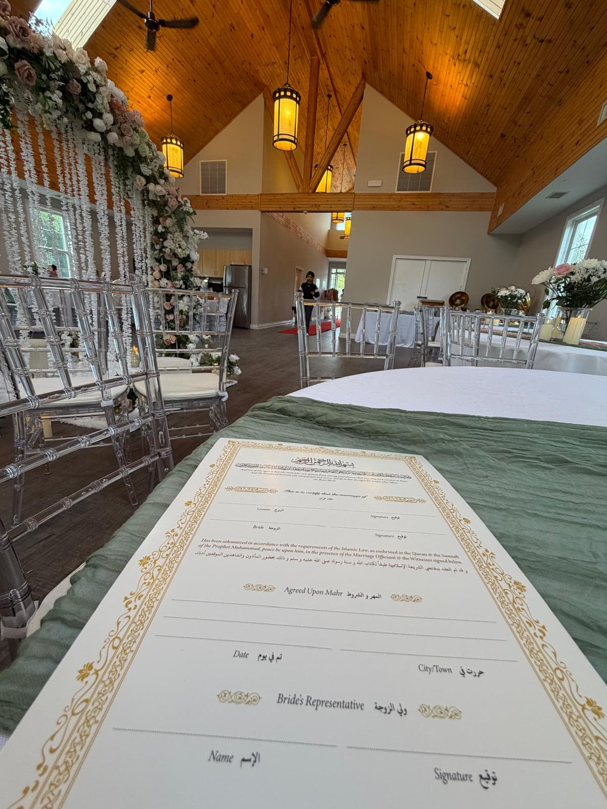 Islamic Nikah certificate prepared for a wedding at Greenwood Conservation Area in Ajax