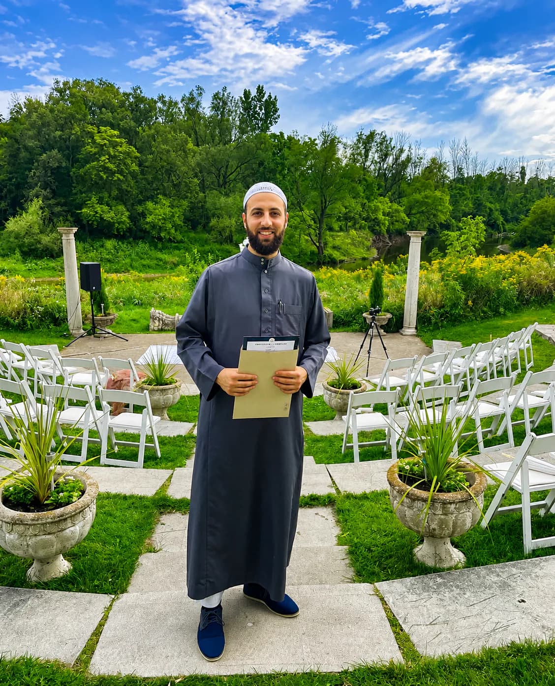 Imam Zaniar Ahmad at an outdoor wedding ceremony